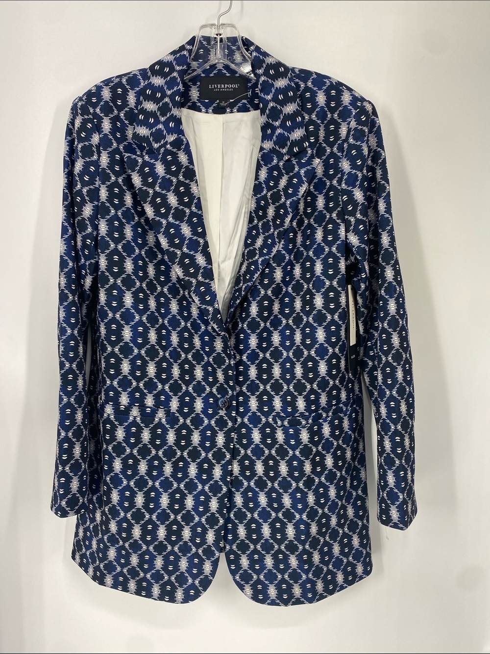 Liverpool Navy White Ikat Print Blazer Womens M NWT Lightweight Jacket